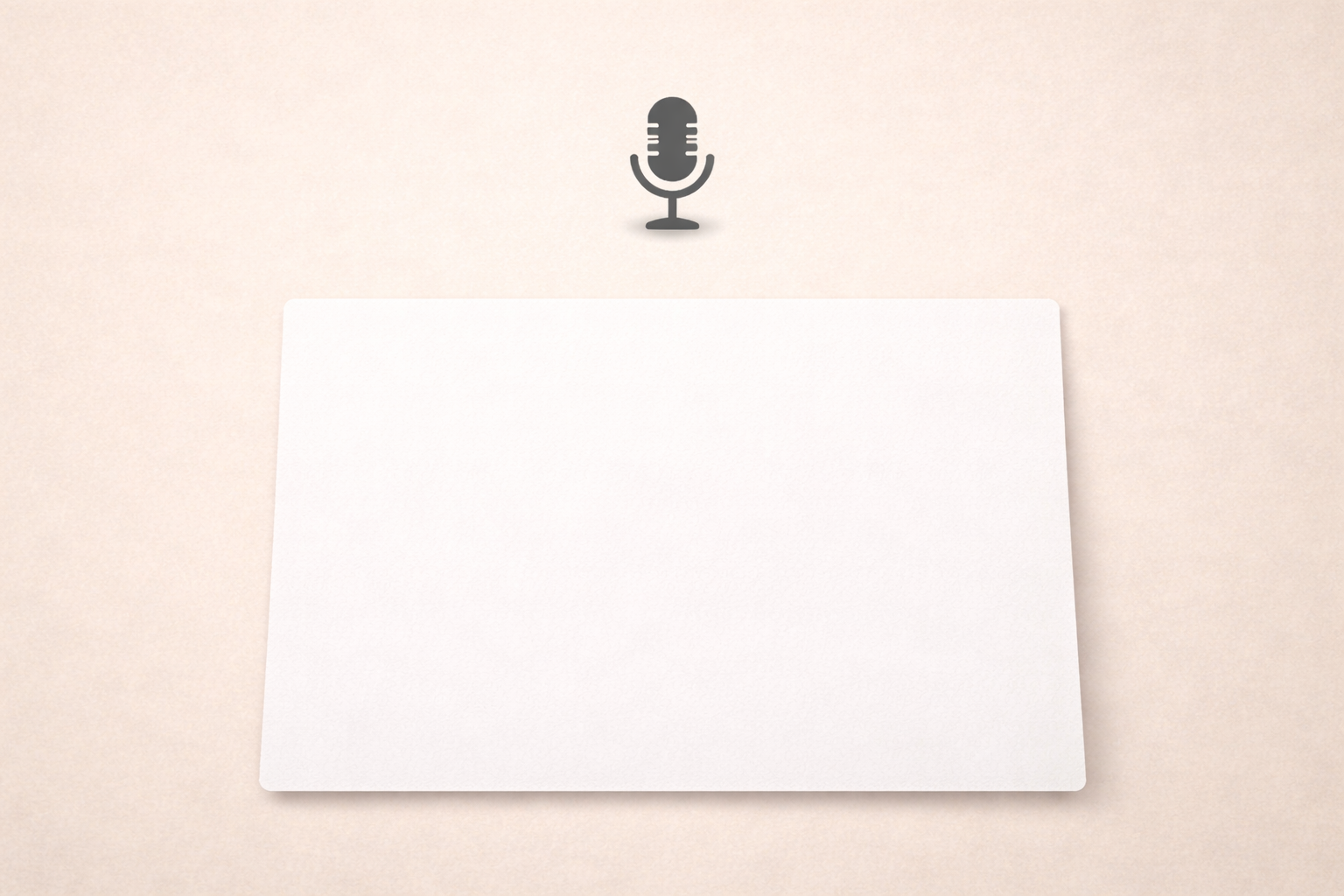Blank page with a microphone icon hovering above, soft beige background, minimal design